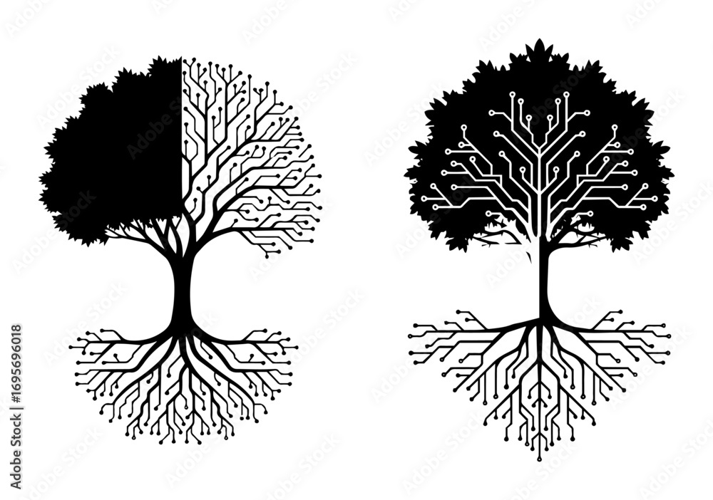 digital tree with circuit board texture logo vector set Stock Vector ...