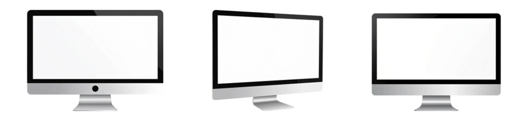Set of realistic computer display isolated on transparent background. 