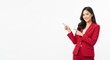 © Niken - Woman in red suit pointing to the left