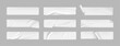 © Ukio.stock - White paper tape. Rectangular adhesive paper sticker with fold, blank realistic 3d price tag, crumpled sticky plastic sale labels with wrinkles. Vector isolated mockup set