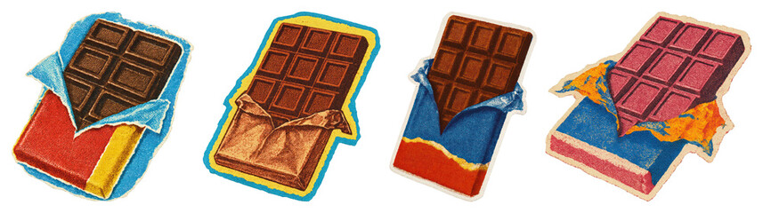 Wall Mural - PNG Colorful chocolate bar illustrations, element set on transparent background