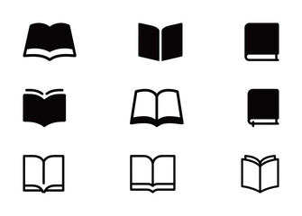 Wall Mural - Collection of book icons for education, reading, knowledge, and library concepts.