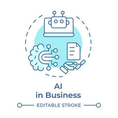 Wall Mural - AI in business soft blue concept icon. Documentation management, artificial intelligence. Round shape line illustration. Abstract idea. Graphic design. Easy to use in infographic, presentation