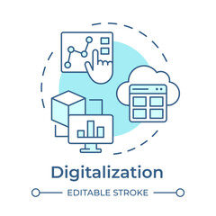 Wall Mural - Digitalization soft blue concept icon. Data analysis, statistics. Cloud technology. Round shape line illustration. Abstract idea. Graphic design. Easy to use in infographic, presentation