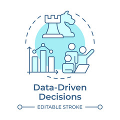 Wall Mural - Data-driven decisions soft blue concept icon. Statistical chart, teamwork management. Round shape line illustration. Abstract idea. Graphic design. Easy to use in infographic, presentation