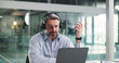 © Azee25/peopleimages.com - Telemarketing, agent and man with laptop in call center, talk and communication for lead generation. Review, online and explaining offer to contact, conversation and mature person with tech for sales