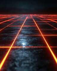Wall Mural - neon glowing line grid on a dark futuristic surface.