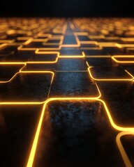 Wall Mural - neon glowing line grid on a dark futuristic surface.