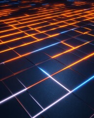 Wall Mural - neon glowing line grid on a dark futuristic surface.