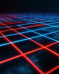 Wall Mural - neon glowing line grid on a dark futuristic surface.
