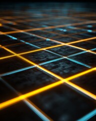 Wall Mural - neon glowing line grid on a dark futuristic surface.