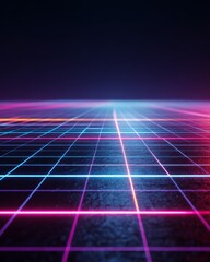 Wall Mural - neon glowing line grid on a dark futuristic surface.