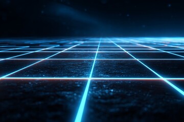 Wall Mural - neon glowing line grid on a dark futuristic surface.