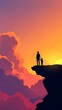 © Kapa - Father and child on a cliff watching the sunset with beautiful orange and purple sky