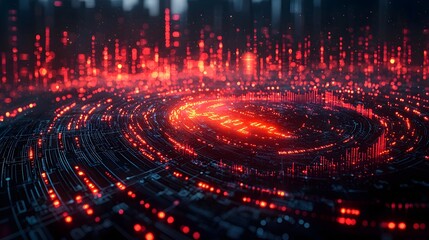 Wall Mural - futuristic digital interface with glowing red data streams symbolizing technological innovation and 
