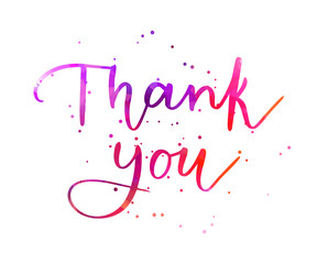 Wall Mural - Thank you - handwritten modern calligraphy watercolor lettering with abstract dots decoration