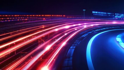 Wall Mural - vibrant abstract digital light trails with colorful motion blur in dark background for technology an