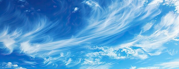 Serene blue sky with wispy clouds, capturing a peaceful atmosphere and natural beauty