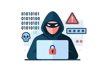 Hacker with Warning Interface and Lock Symbol