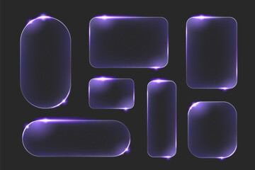 Wall Mural - neon glass frame set with purple glow effects and rounded corners for modern ui design. dark transpa