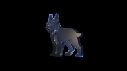 Holographic lynx glitching on black background