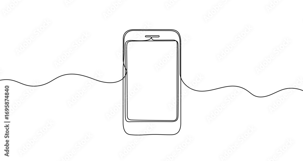 Mobile phone in one line art style. Drawing of a smartphone with an ...
