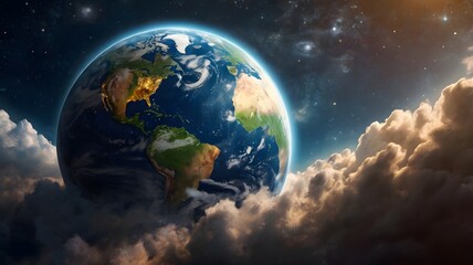 Earth with clouds and space background