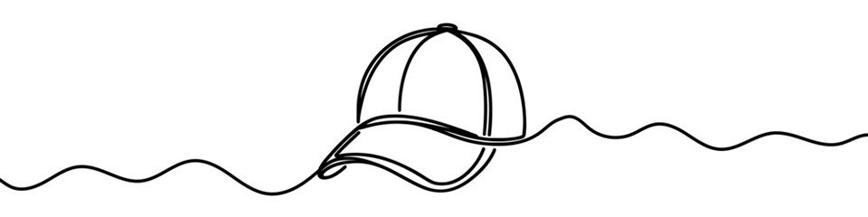 Baseball cap icon. Continuous one line drawing of baseball cap. Baseball cap in one line style, isolated on white background. Vector illustration.