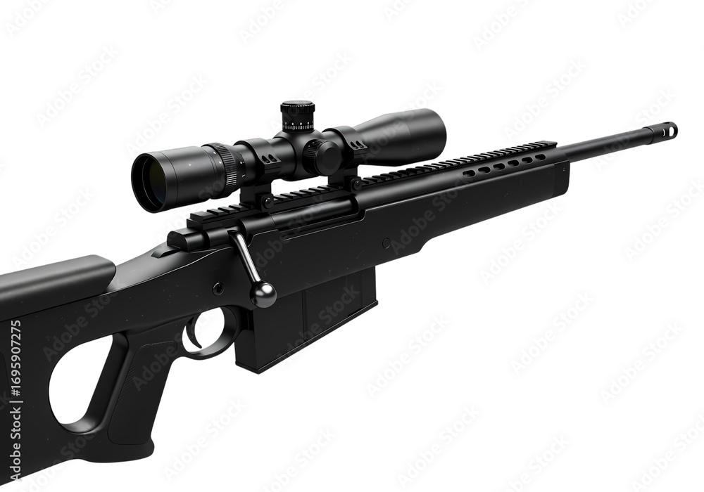 BoltAction Sniper Rifle with Scope Closeup View isolated on transparent ...