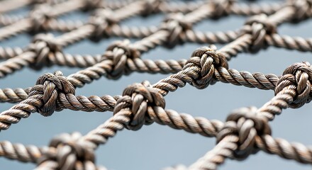 Close-up of a Braided Steel Rope Net, Macro Detail