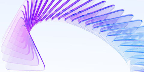Wall Mural - 3d crystal holographic ribbon wave line of glass transparent triangle shapes render. abstract digita