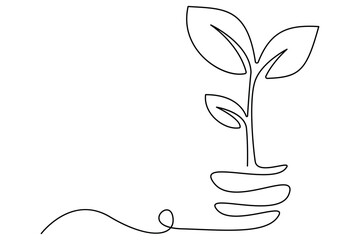 Plant growing continuous one line art drawing sprout and tree outline minimal vector illustration
