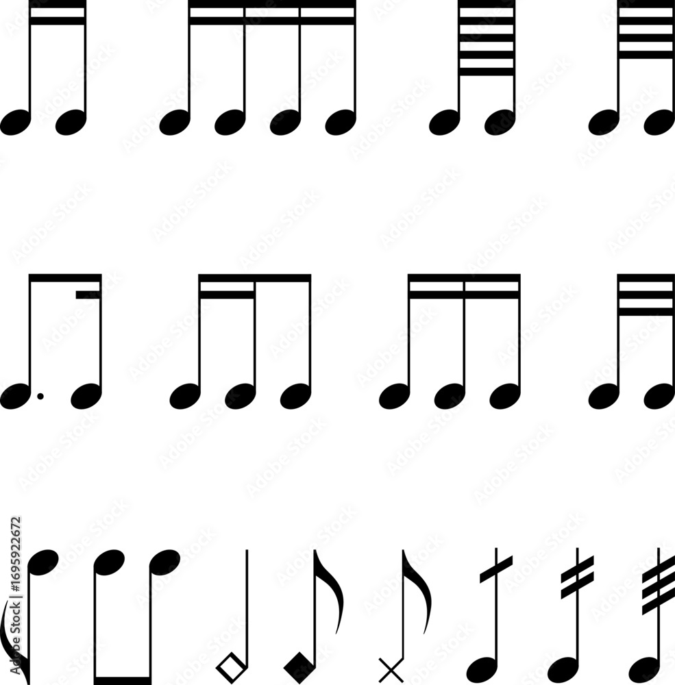 Music notes pattern, music symbols, notes, clefs and sharps. Various ...