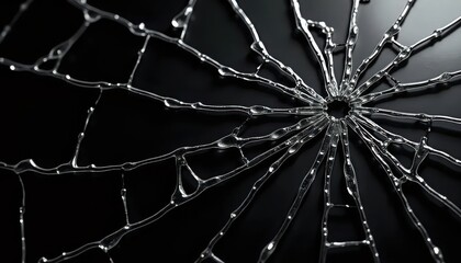 A black and white photo of a broken glass window.