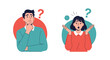 © Ethan - Two diverse people with question marks above their heads pondering and expressing surprise