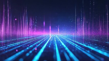 Wall Mural - futuristic abstract background with vibrant lines and particles in purple and blue colors