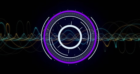 Wall Mural - displaying hud interface at dashboard, showing concentric circles, segmented arcs and waveforms