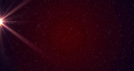 Wall Mural - sending rays glowing star with lens flare illuminating outer space with distant stars, copy space