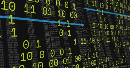 Wall Mural - Displaying neon-green binary digits floating over console error log screen, with blue highlight bar