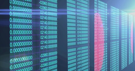 Wall Mural - displaying magenta fingerprint on translucent panels in ui, with teal digits and blue lens flares