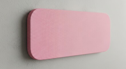 Pink rectangular object on textured grey wall, modern design
