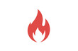 © Louis B. Henley - Vibrant red fire flame icon illustration in a clean, minimalist flat design style, representing heat, energy, passion, burning, and warning for various graphic design projects