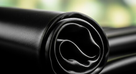Rolled Black Leather Texture with Bokeh Background