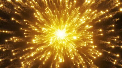 Wall Mural - looped 3d animation of glowing starburst particles – festive fireworks explosion on black background