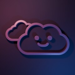Wall Mural - purple cloud icon isolated on purple-blue background. minimalism concept. 3d render illustration
