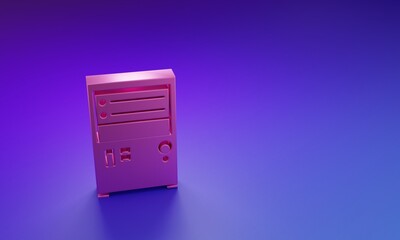 Wall Mural - pink computer icon isolated on purple-blue background. pc component sign. minimalism concept. 3d ren