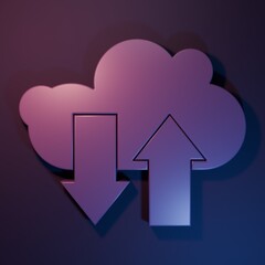 Wall Mural - purple cloud download and upload icon isolated on purple-blue background. minimalism concept. 3d ren