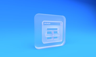 Wall Mural - Frosted glass MySQL code icon isolated on blue background. HTML Code symbol for your web site design. Square frosted glass button. 3D render illustration