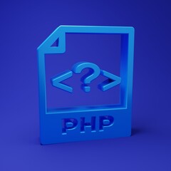 Wall Mural - Blue PHP file document. Download php button icon isolated on blue background. PHP file symbol. Minimalism concept. 3D render illustration