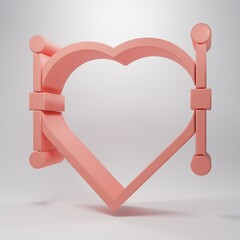 Wall Mural - Pink Heart with Bezier curve icon isolated on pink background. Pen tool icon. Minimalism concept. 3D render illustration